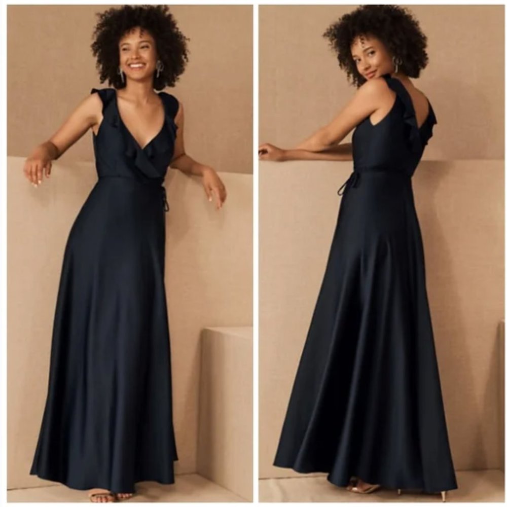 BHLDN Tansy Satin Charmeuse Maxi Dress Midnight Navy